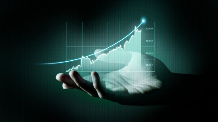 computer screen with market trends graph on it